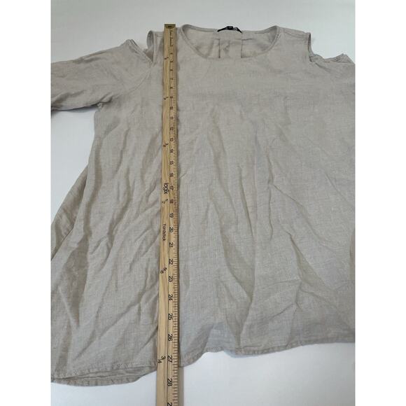 John Mark Size L Beige 100% Linen Cold Shoulder Top Blouse 3/4 Sleeve - Picture 6 of 6